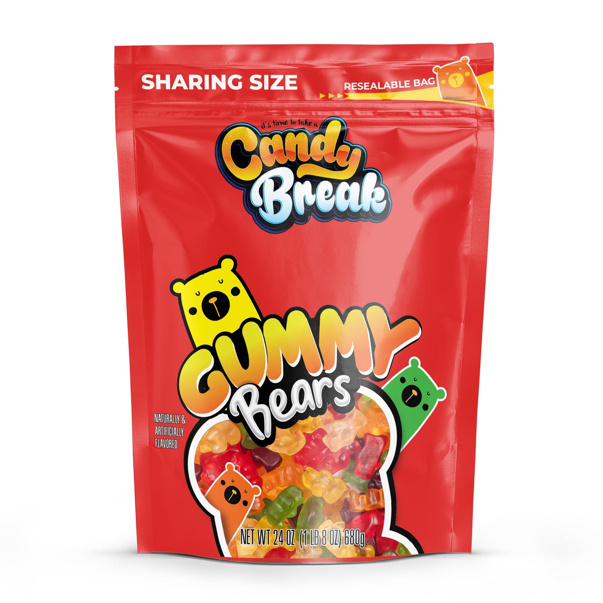 Candy Break Gummy Bears, Six Flavor Gummies, Sweet & Fruity Candy Snacks for Kids & Adults, Bulk Candies Share Size Bag, Variety