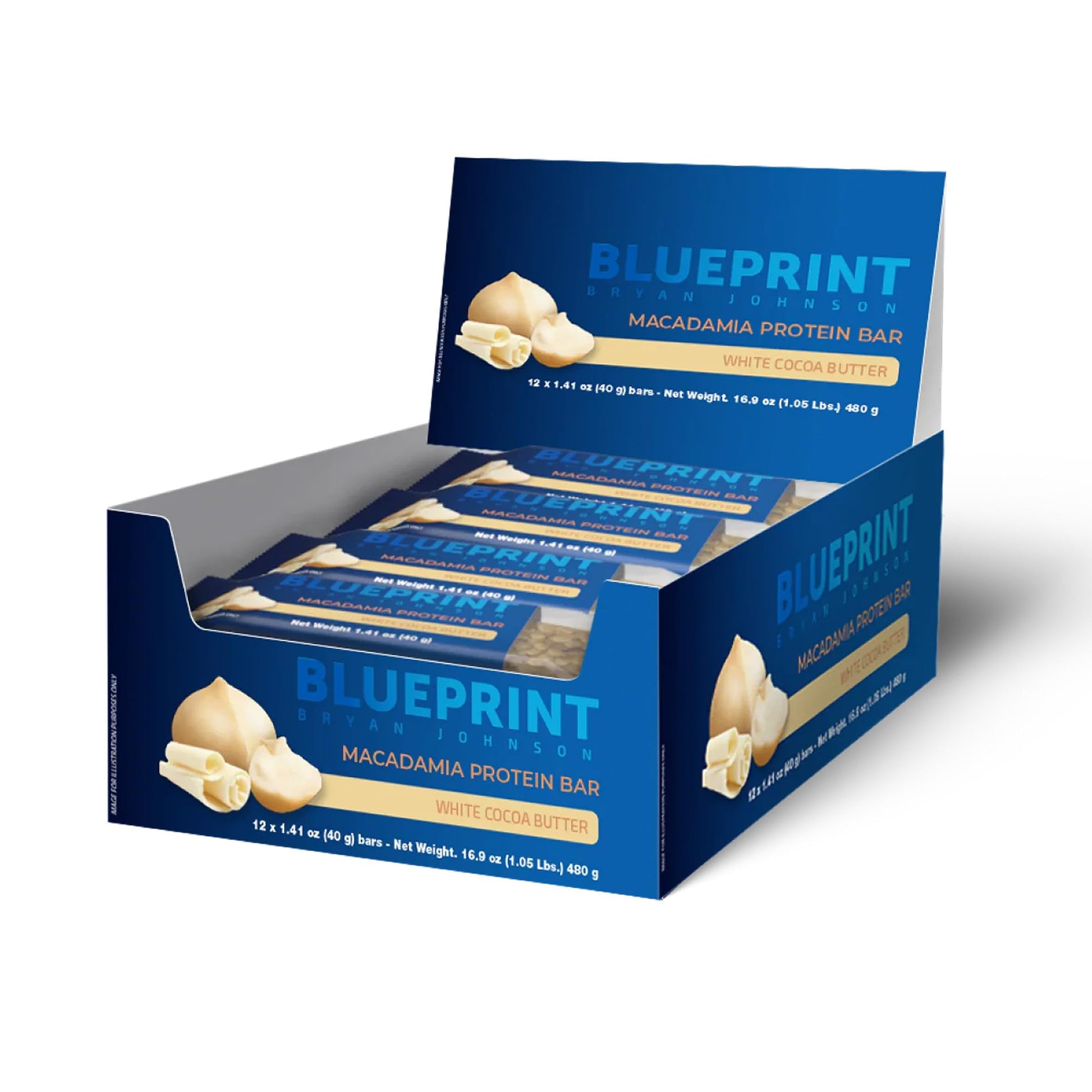 Blueprint by Bryan Johnson Macadamia Nut Protein Bars - 9G Plant Protein - Vegan  Low Carb  Low Sugar  Keto-Friendly Snacks - Non-GMO  Raw Nut Bar  Natural Ingredients (White Cocoa - 12 Pack)