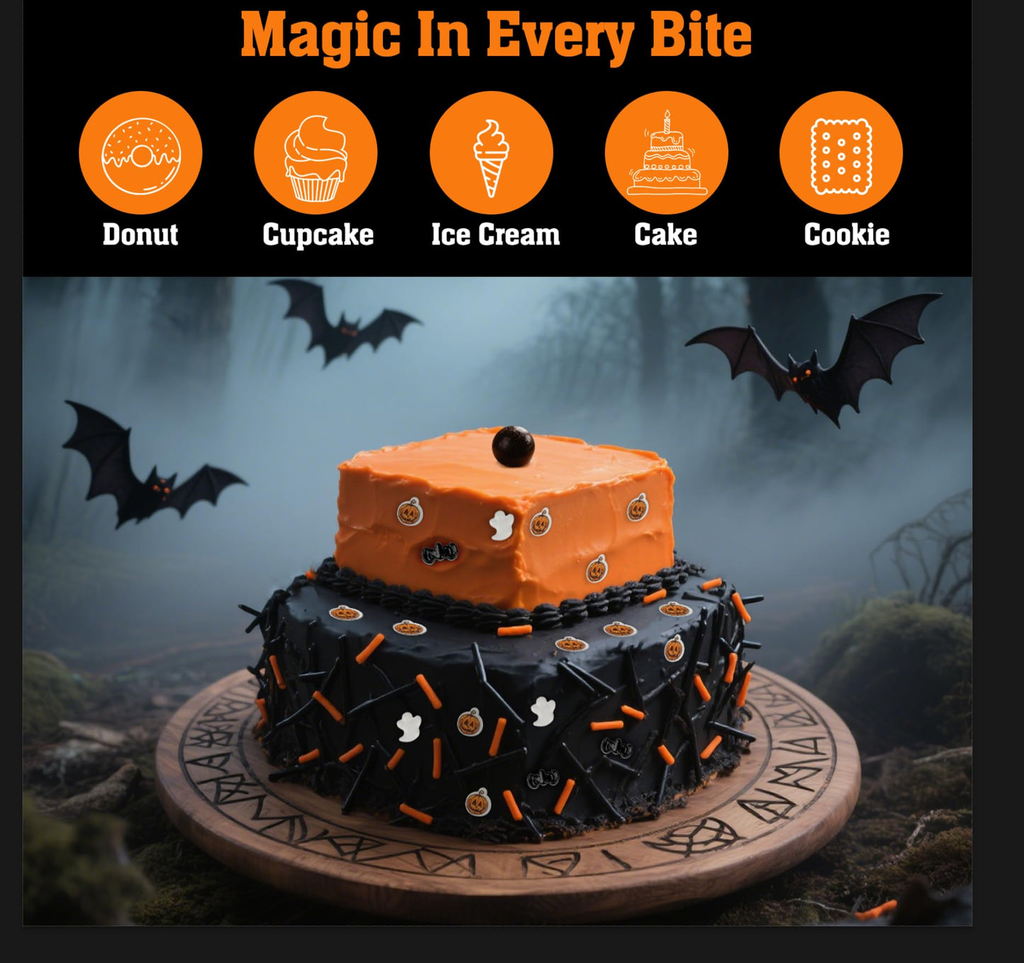 Twisweet Halloween Sprinkles, Pumpkin Sprinkles for Cake Decorating, Edible Candy Ghost Bat Sugar Sprinkle Mix, Black and Orange