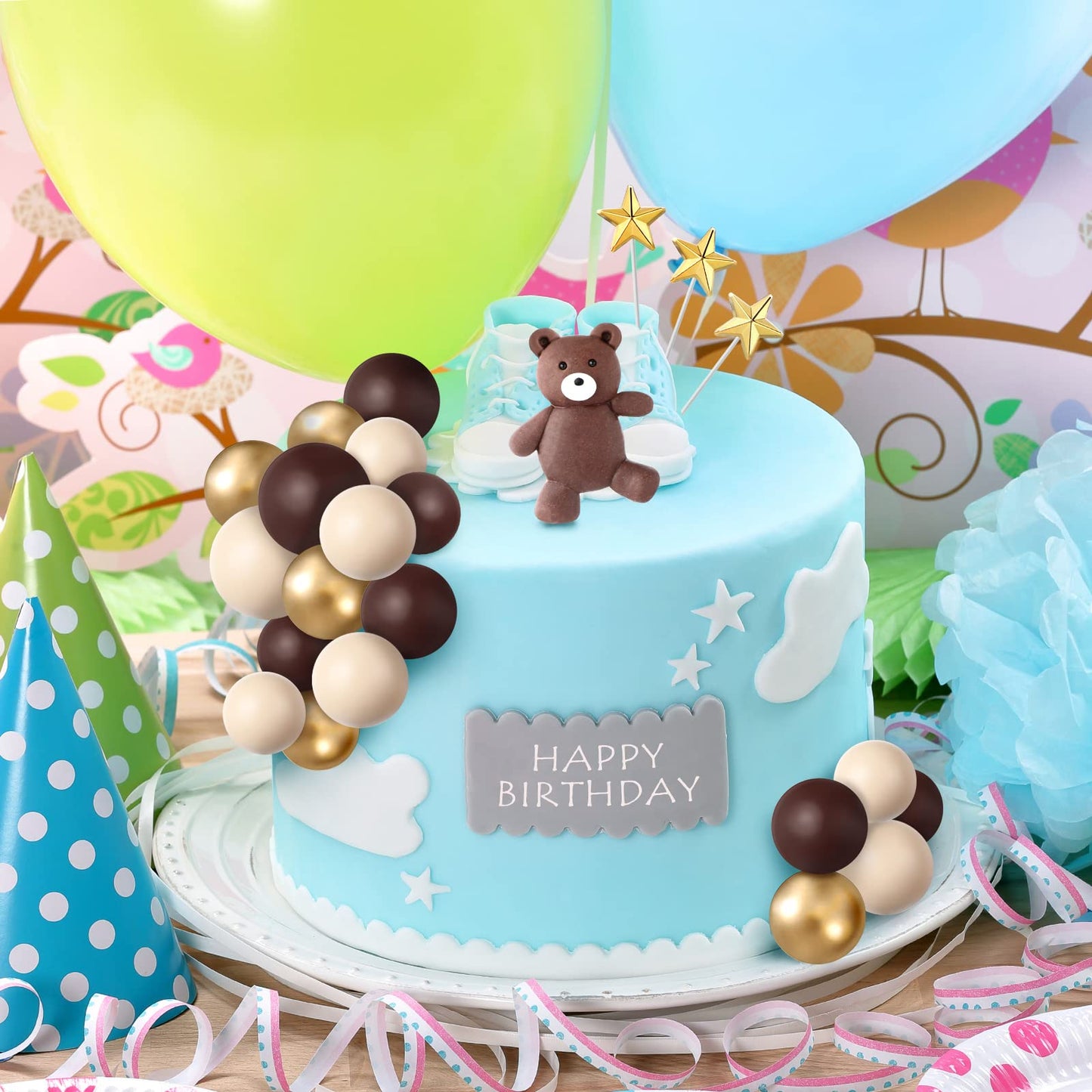 51 Pcs Bear Balls Cake Topper Mini Balloon Cake Topper Colorful Foam Pearl Ball Star Shaped Cake Toppers For Birthday Party Wedd