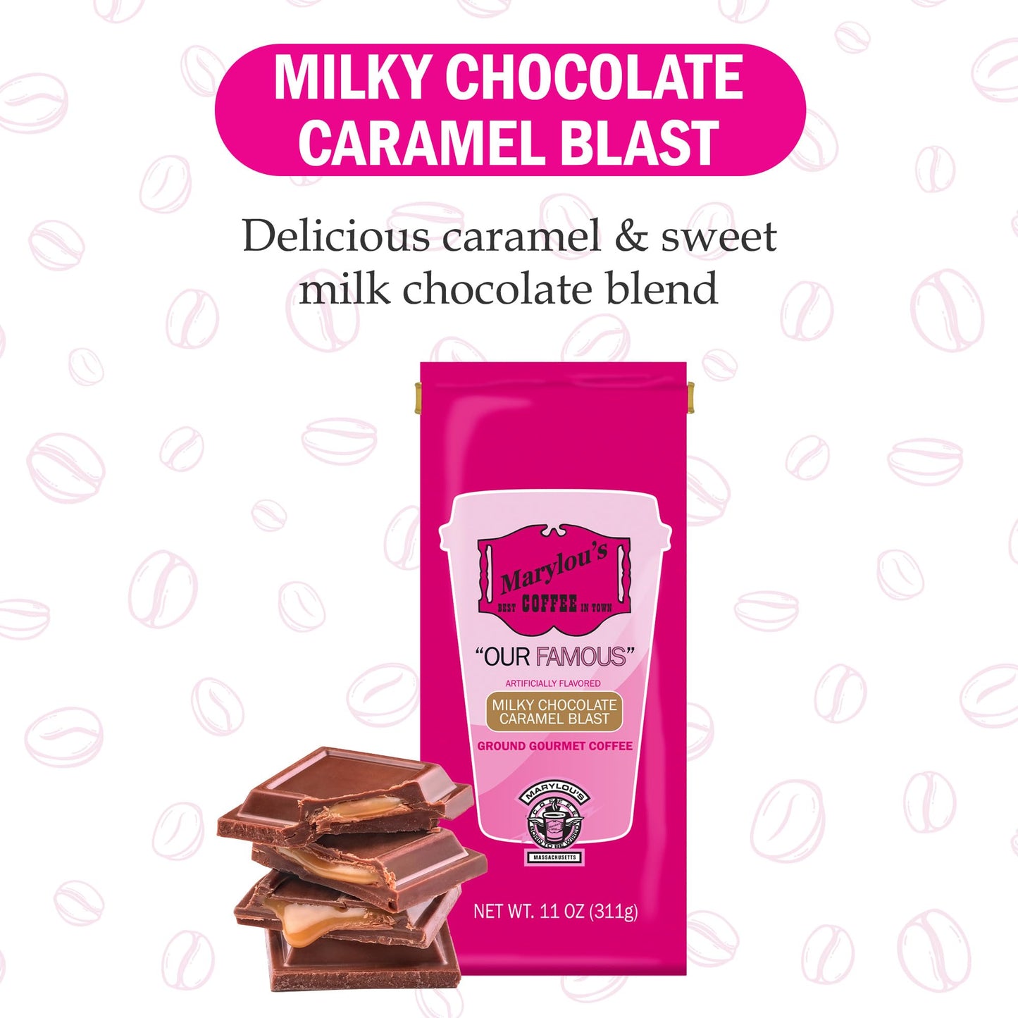 Marylous Coffee Milky Chocolate Caramel Blast Flavored Ground Coffee 11 oz