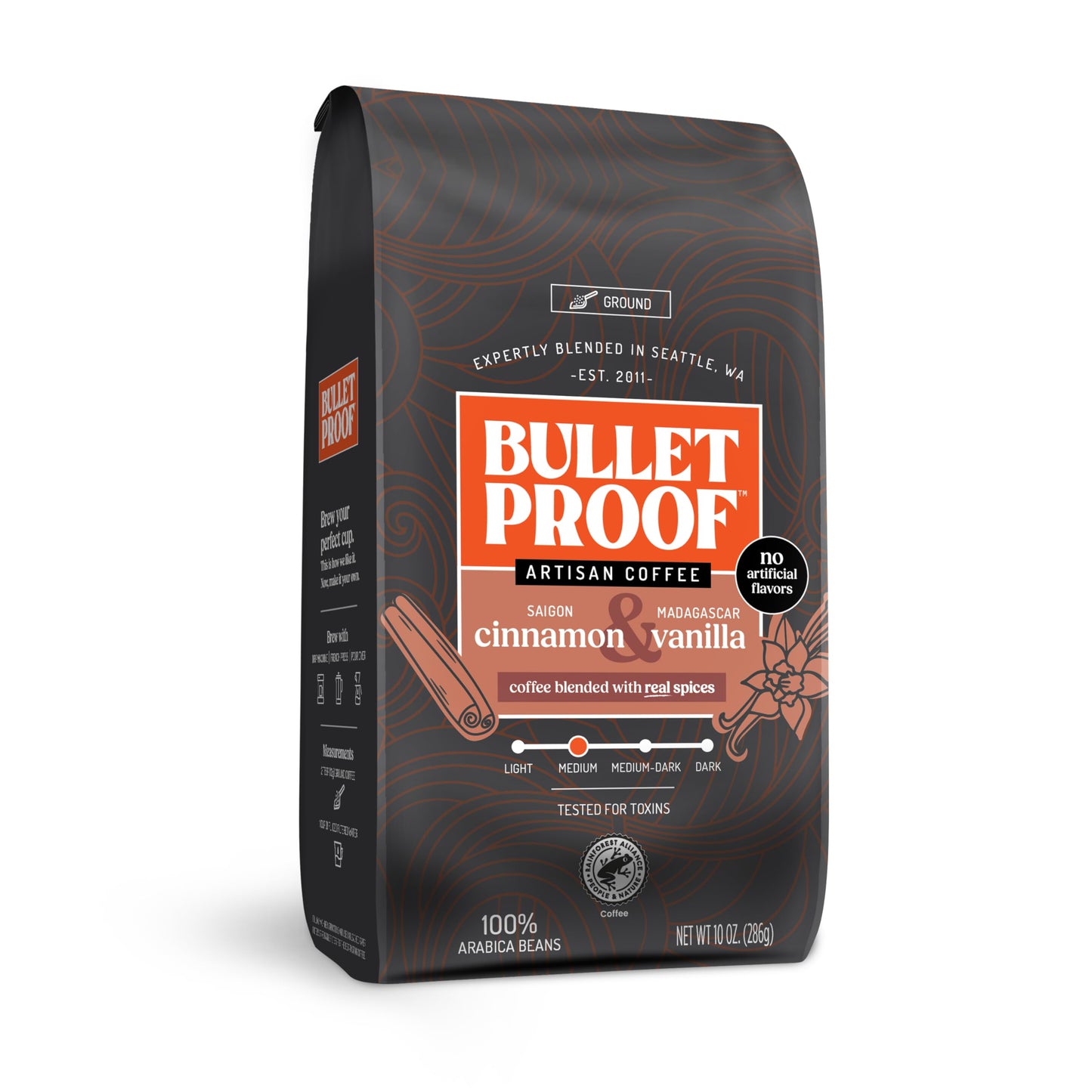 project pieceproof Cinnamon & Vanilla Flavored Ground Coffee  10 Ounces  Medium Roast  Clean Coffee Tested for Toxins  No Artificial Flavors  100% Arabica Beans