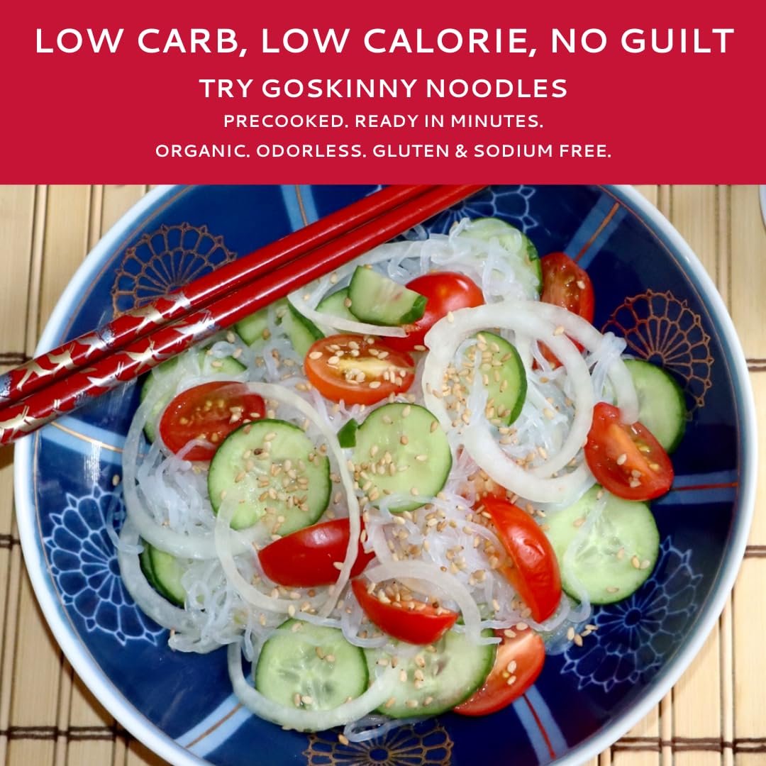 Goskinny Noodles Angel Hair (6), Organic, Odorless Shirataki & Konjac Pasta, Low Carb, Low Calorie, Gluten Free, Vegan, Kosher,