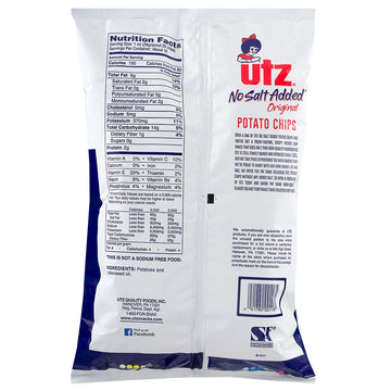 Utz No Salt Added Original Potato Chips 9.5 Ounces (4 Bags)