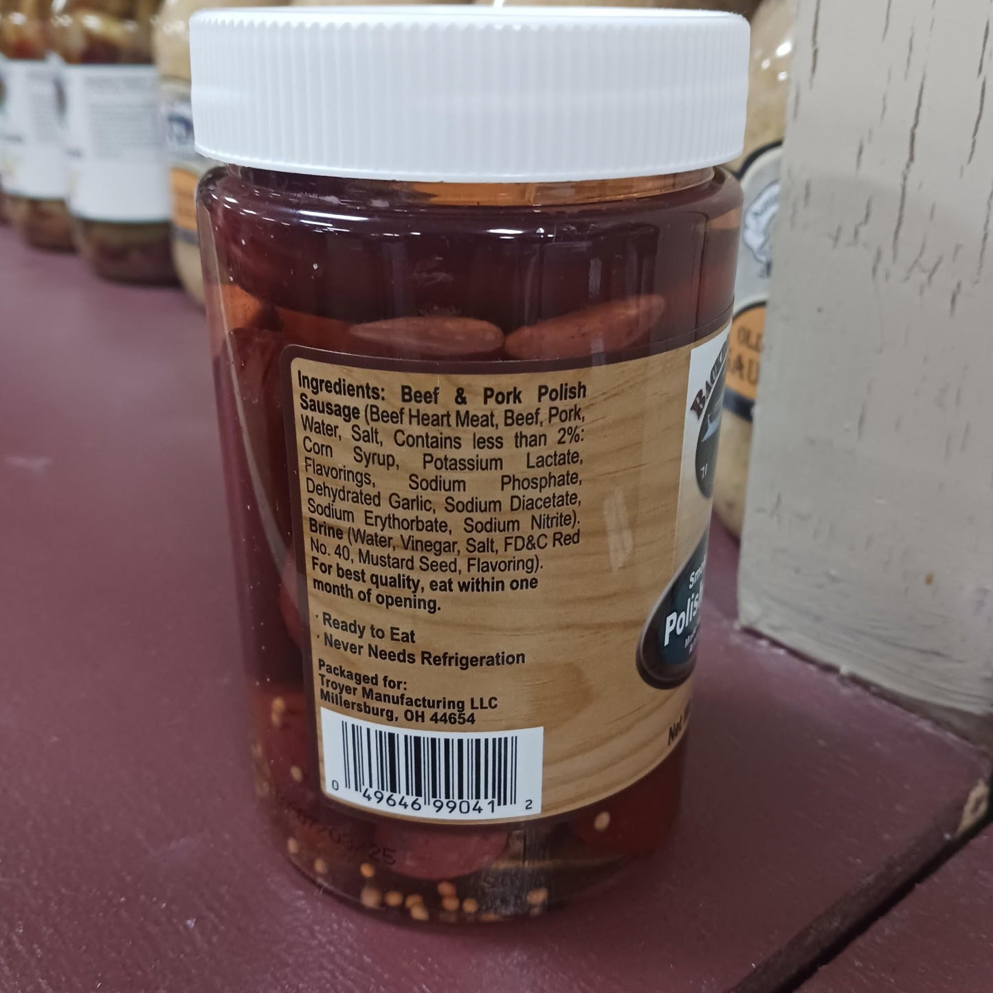 Troyer Cheese Pickled Smoked Polish Sausage, Ready to Eat, Pack of 2 Jars, 8 Ounce