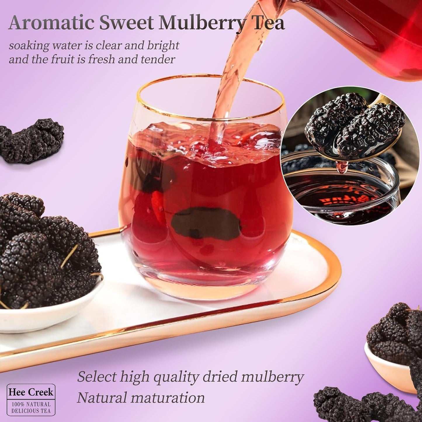 Hee Creek Dried Mulberries Black Mulberries Black Mulberry Tea Wild Black Mulberry Dried Fruit No Sugar Added & No Additives ???