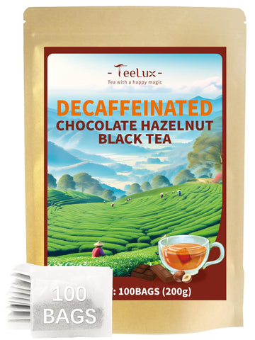 TeeLux Decaf Chocolate Hazelnut Black Tea, Decaffeinated Black Tea Flavored with Natural Chocolate & Hazelnut, Smooth & Full-Bod