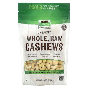 NOW Foods, Whole Cashews, Raw and Unsalted, Source of Fiber, Protein, Iron and Essential Fatty Acids, 10-Ounce (Packaging May Va