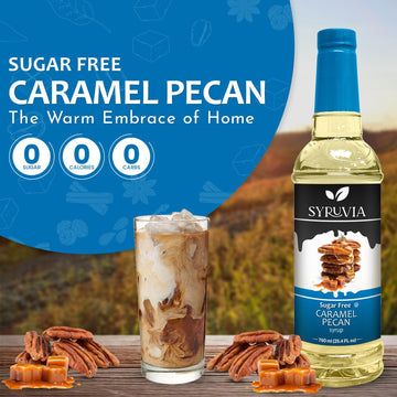 Syruvia Sugar Free Caramel Pecan Syrup With Syrup Pump Dispenser - Caramel Pecan Coffee Syrup Flavor, 25.4 Fl Oz, Kosher, Gluten