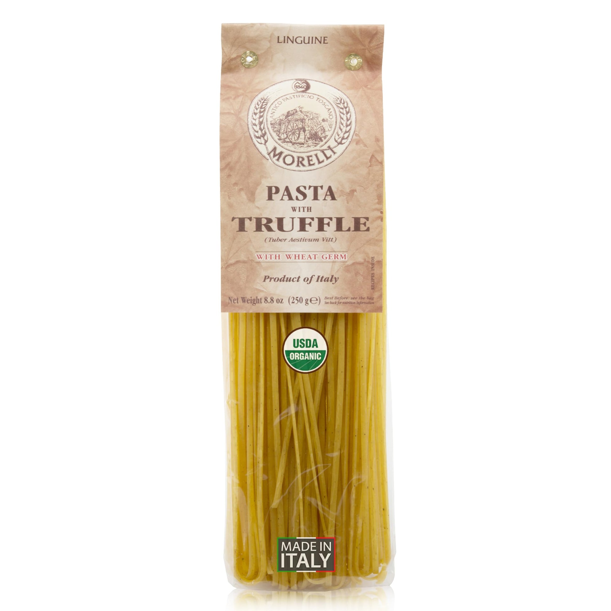MORELLI Truffle Linguine Pasta - Handmade Italian Durum Wheat Semolina - 8.8 Ounce - Italian Truffles Egg Pasta