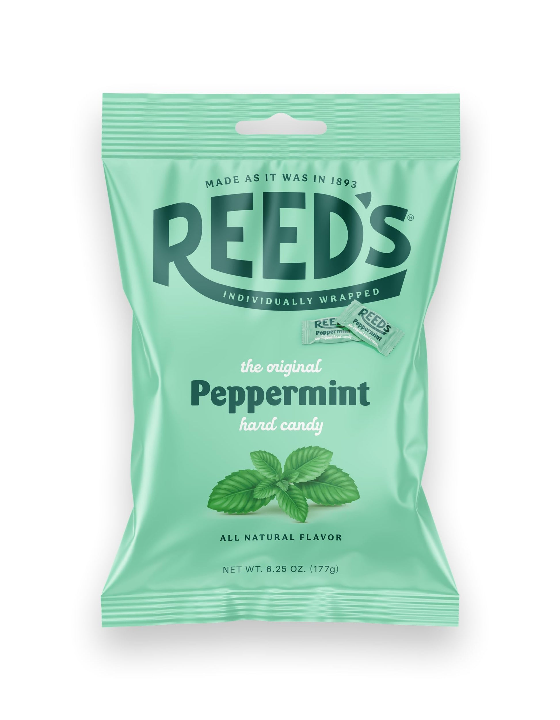 Reeds Peppermint Candy, 6.25oz Bag (Pack of 1) Individually Wrapped Peppermint Hard Candy, The Hampton Candy Company