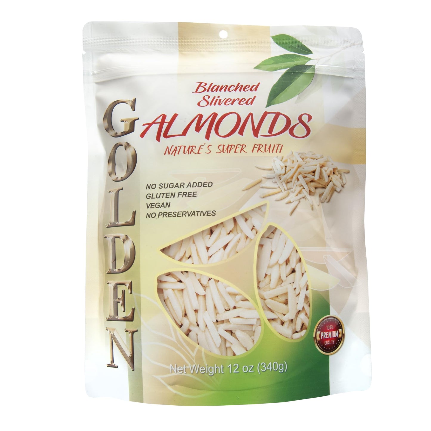 Golden Blanched Silvered Split Almonds - 12 Oz (340 g), Naturally Gluten-Free and Vegan-Friendly With No Added Sugar Or Artifici