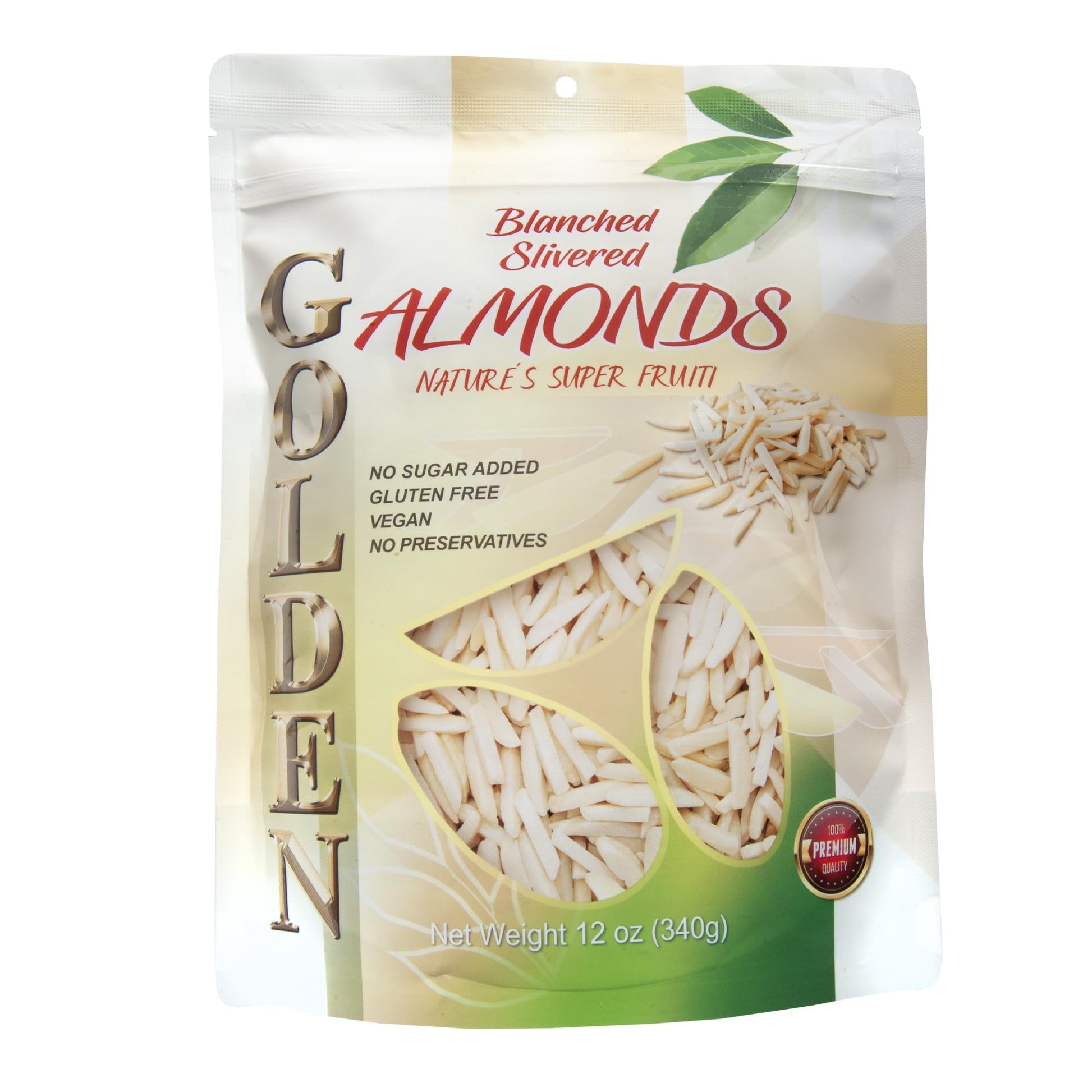 Golden Blanched Silvered Split Almonds - 12 Oz (340 g), Naturally Gluten-Free and Vegan-Friendly With No Added Sugar Or Artifici