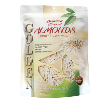 Golden Blanched Silvered Split Almonds - 12 Oz (340 g), Naturally Gluten-Free and Vegan-Friendly With No Added Sugar Or Artifici
