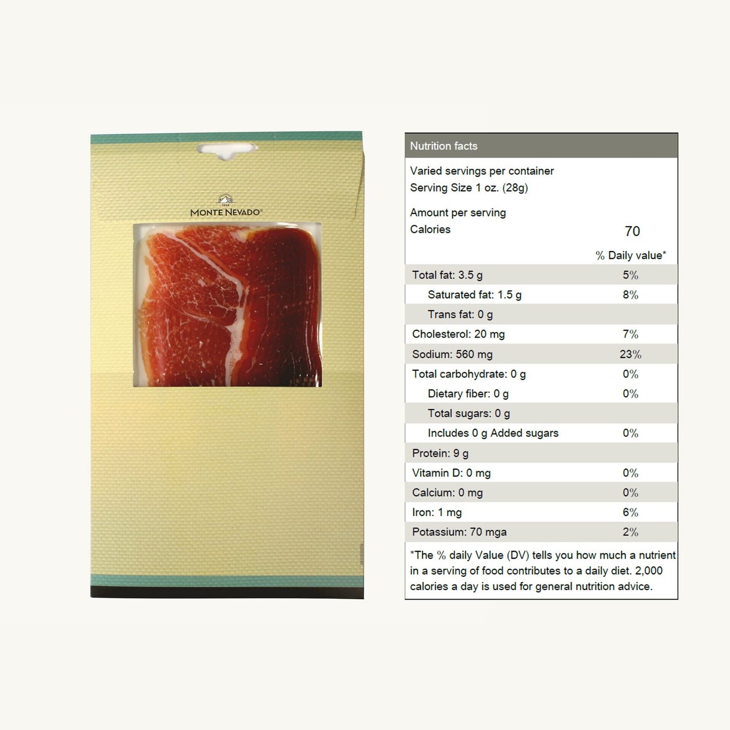 Monte Nevado Serrano Ham Sliced - 3 oz Each, Pack of 4 Units - 24 Months Avg Curing Time - Authentic Jamon Serrano - Great Gift
