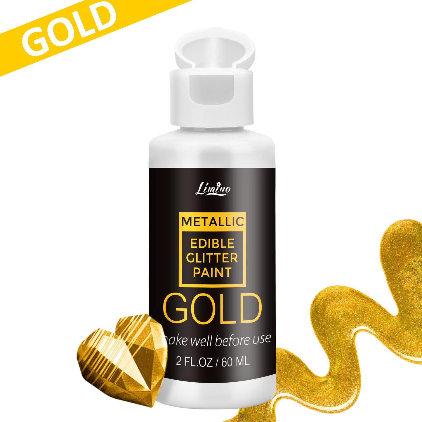 Limino Edible Glitter Paint - Food Grade Metallic Cake Paint, 2 fl.oz, Gold