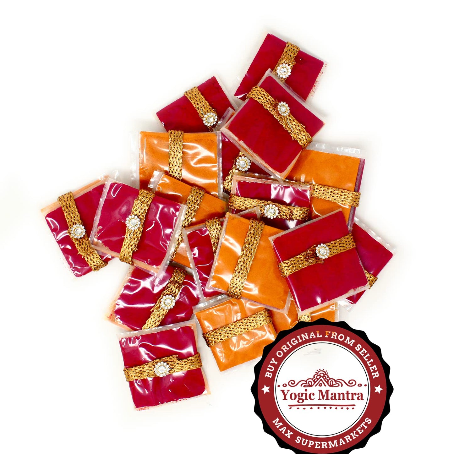 Yogic Mantra Pasupu Kumkuma Return Gift Packets | Set Of 25 Haldi Kumkum Mini Packs | Premium Kumkum And Turmeric Powder Combo |