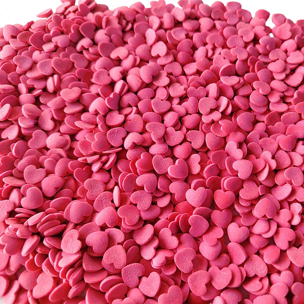 Eastron Edible Valentine Rose Red Heart Shapes Sprinkles For Cakes Decorating 8Mm Heart Cupcakes Toppers For Birthday, Ice Cream