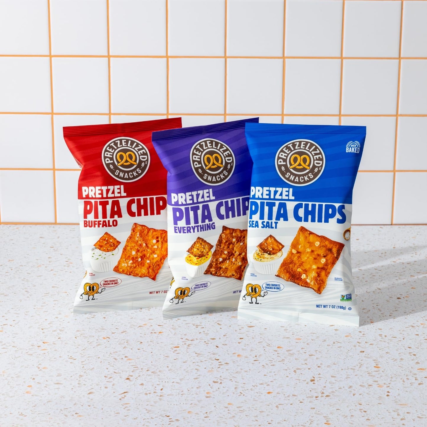PRETZELIZED Snacks Pretzelized Pretzel Pita Variety Pack - Sea Salt, Everything, Buffalo - 7 Ounce (Pack of 4)