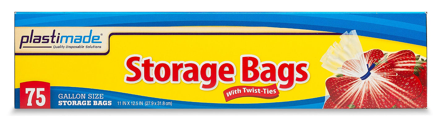 Plastimade Disposable Plastic Storage Bags With Original Twist Tie, 1 Gallon Size, 300 Bags, Great For Home, Office, Vacation, T