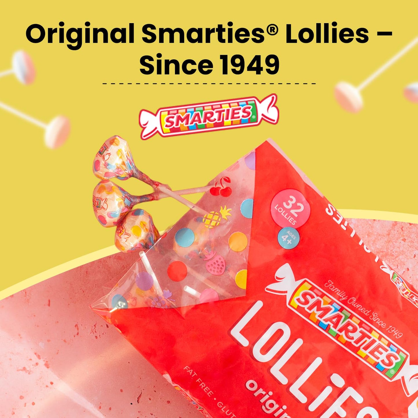 Smarties Lollies - Gluten Free, Peanut Free, Fat Free Assorted Fruity Flavors Lollipops - Low Calorie Perfect for Birthdays, Par