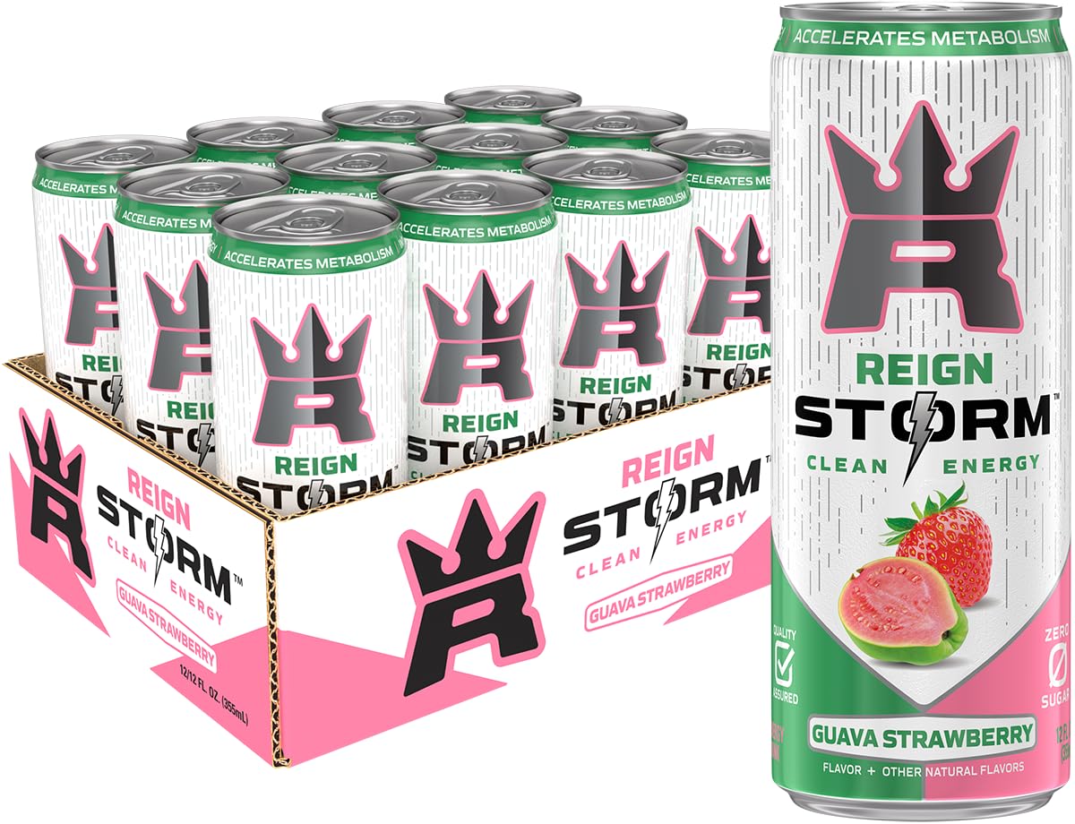 REIGN Storm  Guava Strawberry  Fitness & Wellness Energy Drink  12 Fl Oz (Pack of 12)