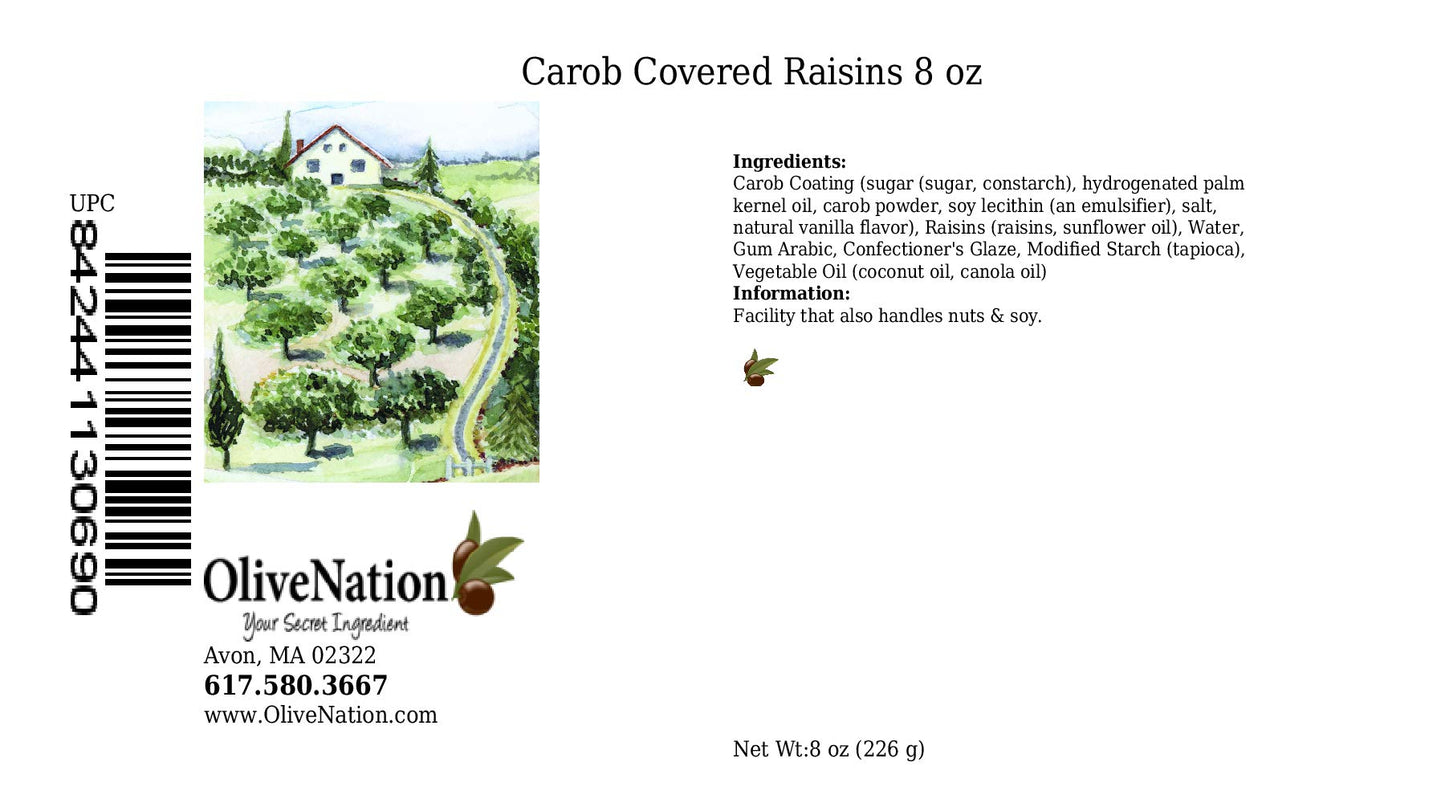 OliveNation Carob Covered Raisins - Sweet Dried Raisins, 8 Ounce, Dark Brown Coating