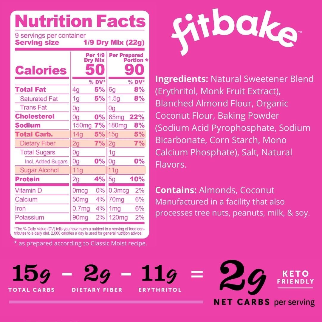 Fitbake Yellow Cake Baking Mix | 2G Net Carbs Per Serving | Keto Friendly Low Carb Food | No Added Sugar Keto Snack | Zero Sugar