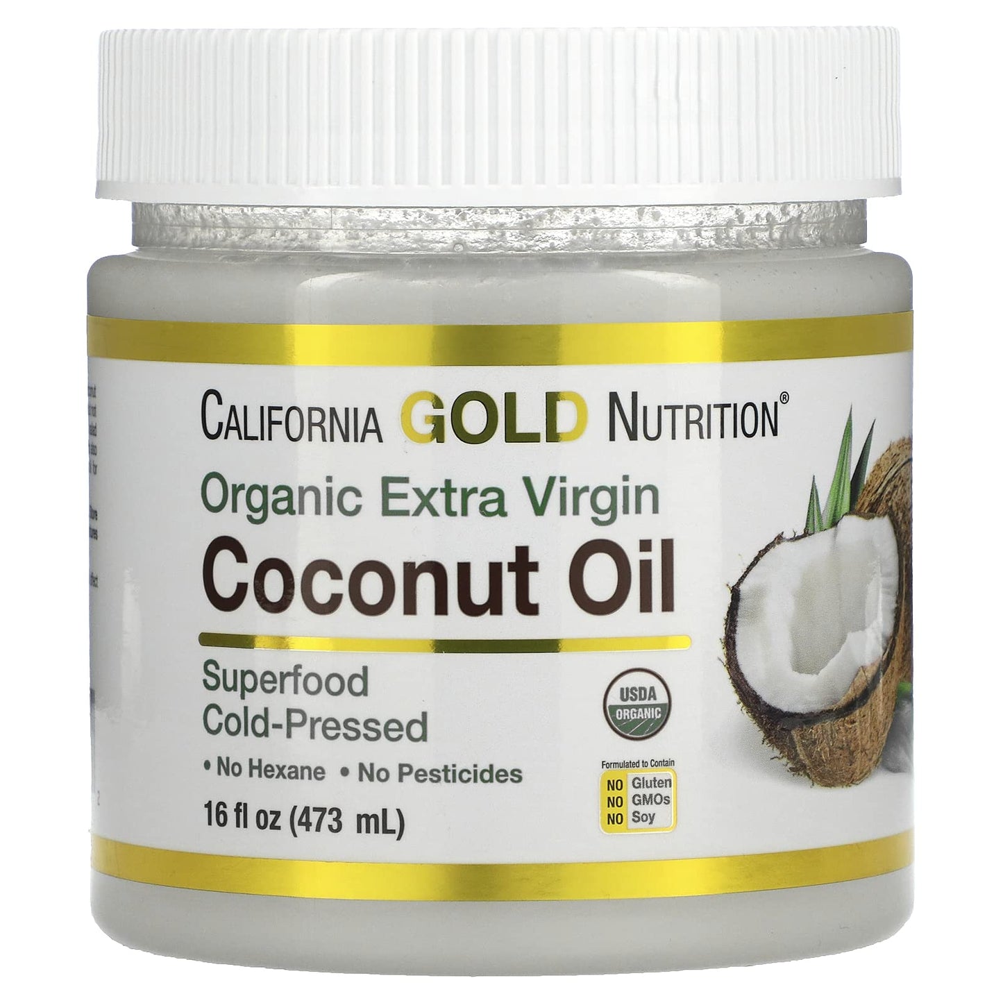 California Gold Nutrition Organic Extra Virgin Coconut Oil - 16 Fl Oz - Vegan Friendly, Gluten Free, Non-GMO