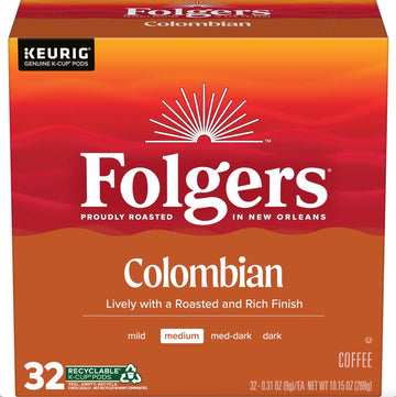 Folgers Colombian Medium Roast Coffee, 128 Keurig K-Cup Pods
