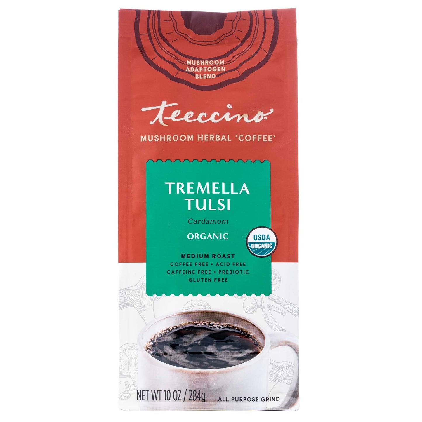 Teeccino Herbal Coffee Alternative - Cardamom, Medium Roast, Caffeine Free, 10 Oz