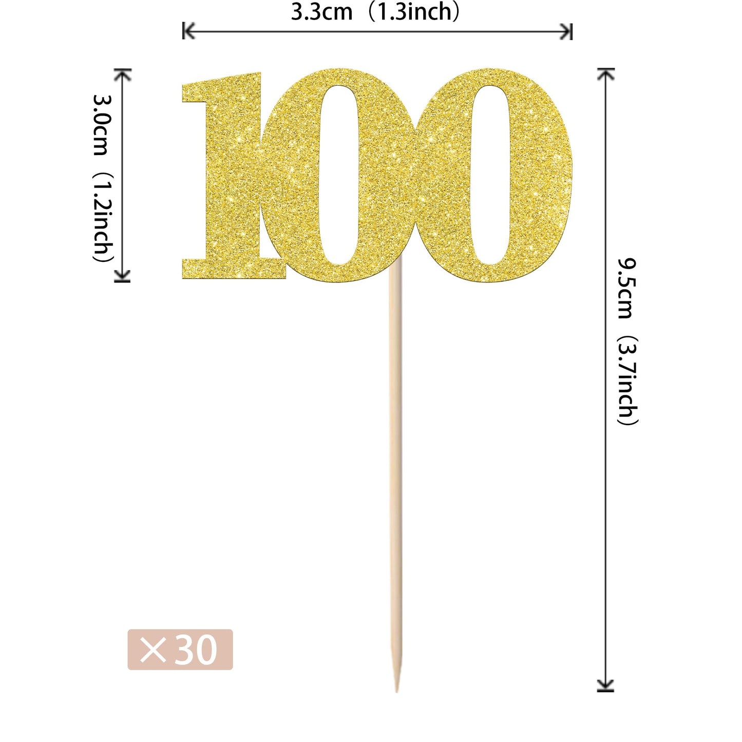 ZHUOWEISM 30 PCS Cupcake Toppers Glitter Happy 100 Days Birthday Picks Small Gold Bamboo