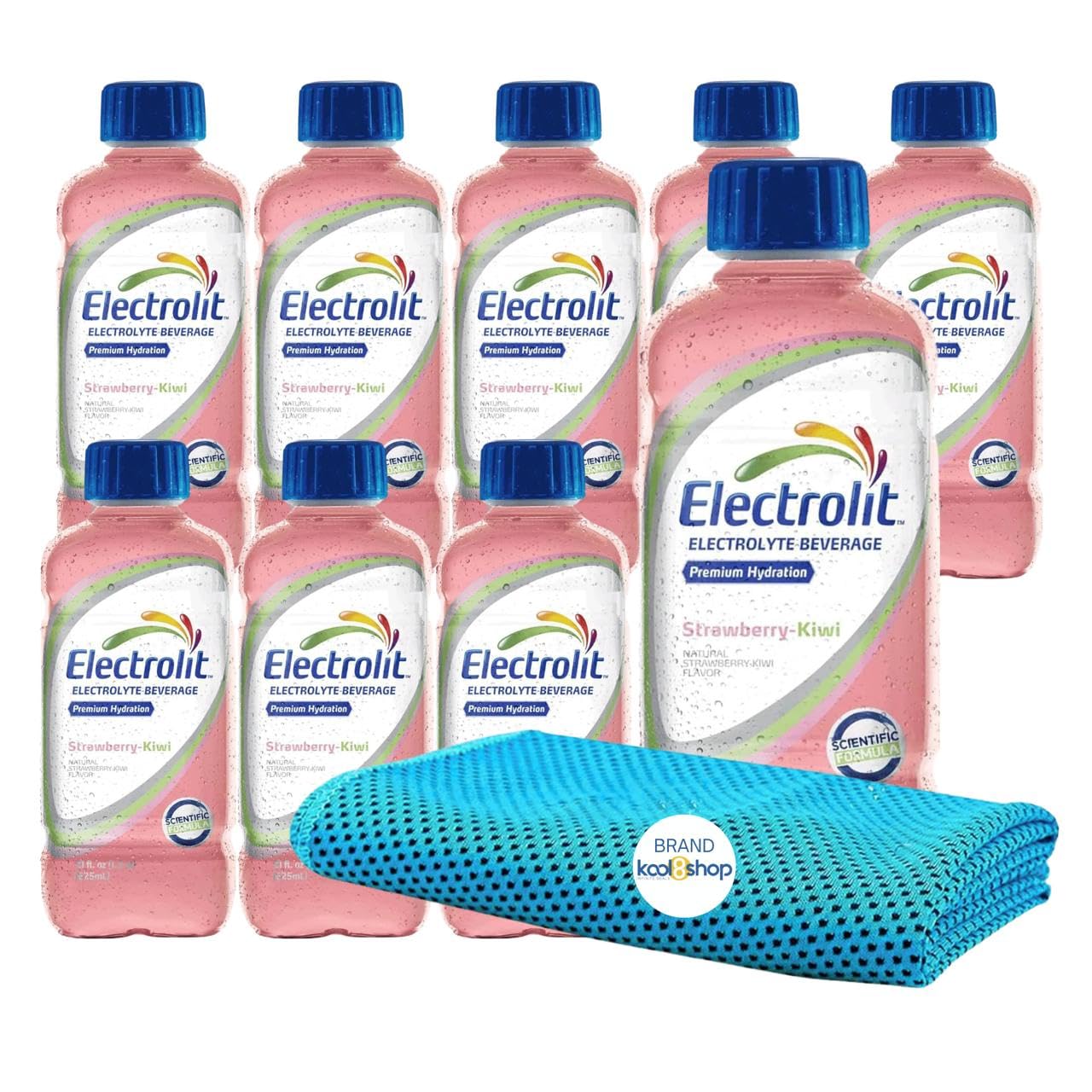 Electrolit Strawberry Kiwi Hydration Drink With Electrolytes 21 fl oz Plastic Bottles 9 Pack + 1 Microfiber Cooling Towel by KOO