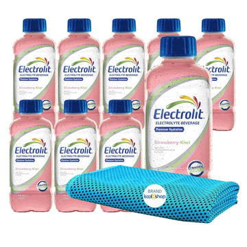 Electrolit Strawberry Kiwi Hydration Drink With Electrolytes 21 fl oz Plastic Bottles 9 Pack + 1 Microfiber Cooling Towel by KOO