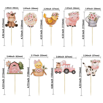 Gyufise 36Pcs Pink Floral Farm Animal Cupcake Toppers Pink Cute Girl Farm Animal Birthday Cupcake Toppers Picks For Girls Farm A