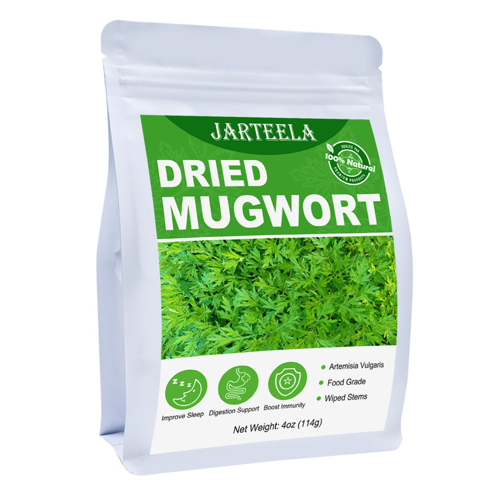 Jarteela Premium Dried Mugwort Herbs - Natural Loose Leaf Tea - 4oz Non-GMO Caffeine-Free