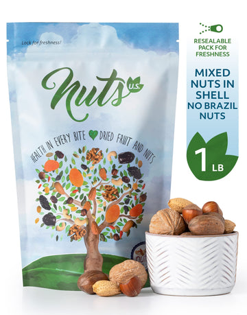 Nuts U.S. – Mixed Nuts In Shell (Almonds, Walnuts, Hazelnuts, Pecans) | No Added Colors And No Artificial Flavors | Fresh Buttery Taste And Raw |Packed In Resealable Bags!!! (1 Lb)