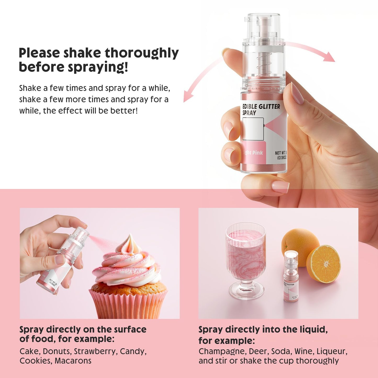 Edible Glitter Spray,Food Grade 5G Edible Glitter For Cake Decorating Desserts, Beverages, Cupcakes, Cake Pops And Cookies - Lig