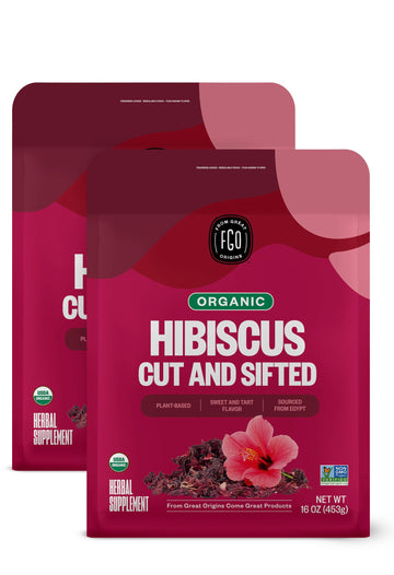 FGO Organic Hibiscus Flowers Loose Tea - 16 Ounce Bulk Resealable Bag (Pack of 2)