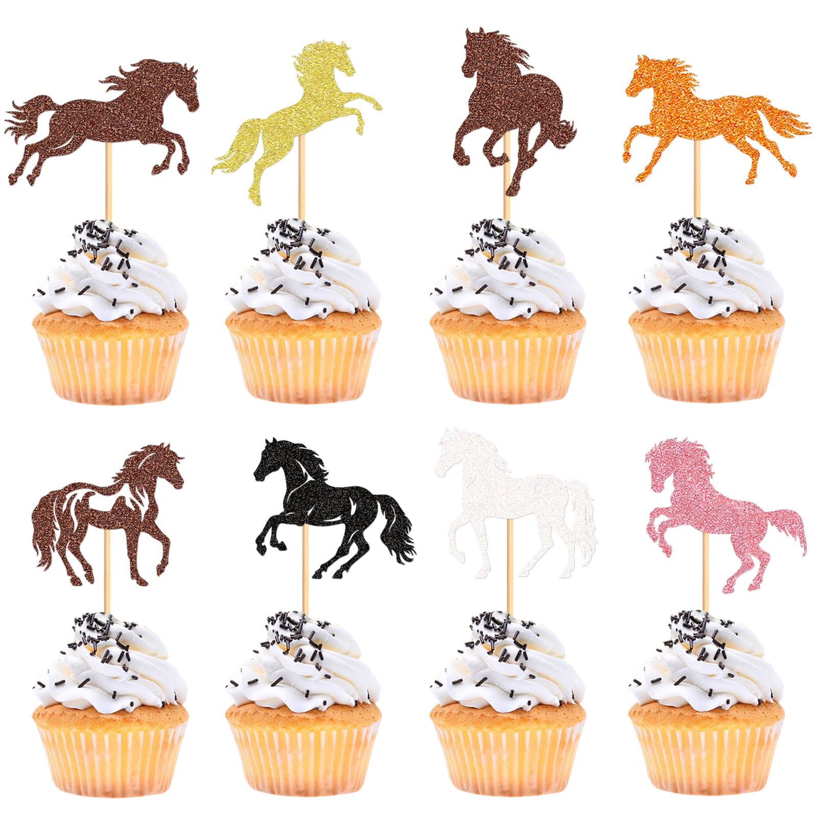 Keaziu Horse Cupcake Toppers - 32 Pack Paper Animal Racing Party Picks - Equestrian Theme Decorations
