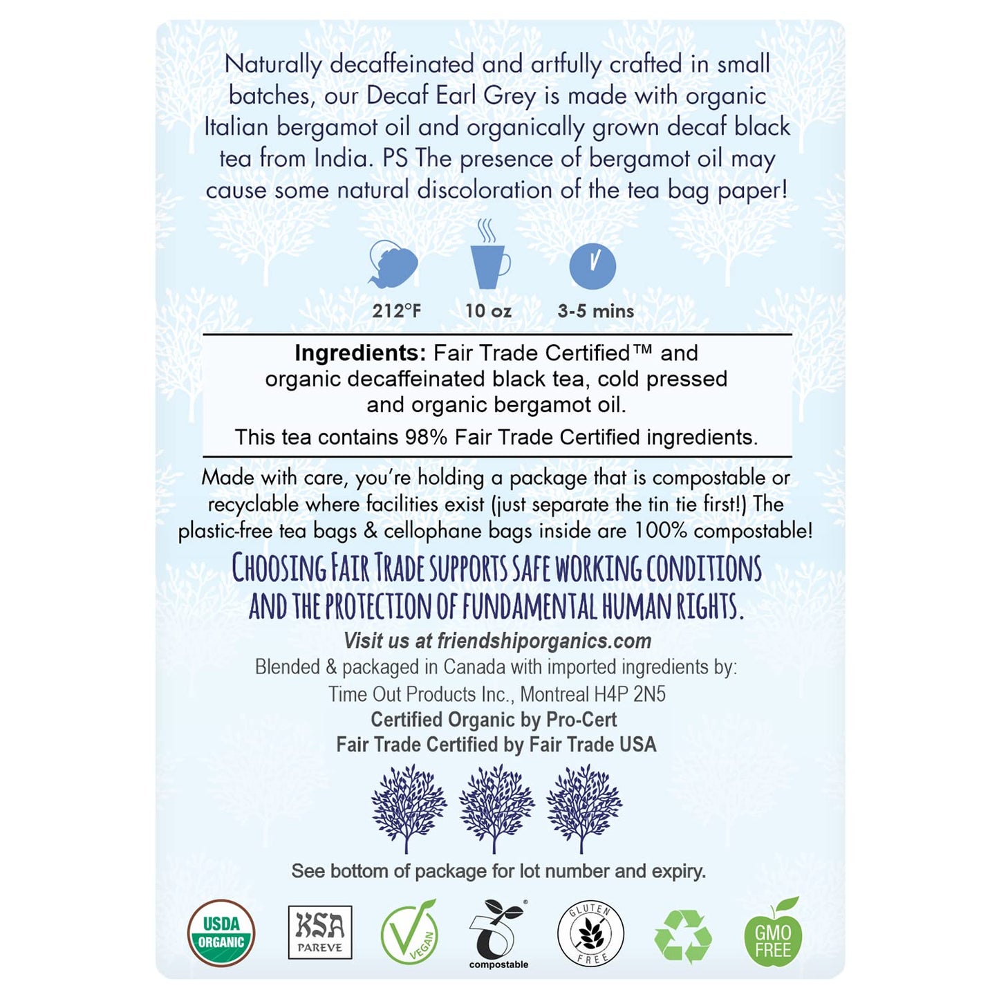 Friendship Organics Decaf Earl Grey Tea Bags, Organic And Fair Trade 36 Count