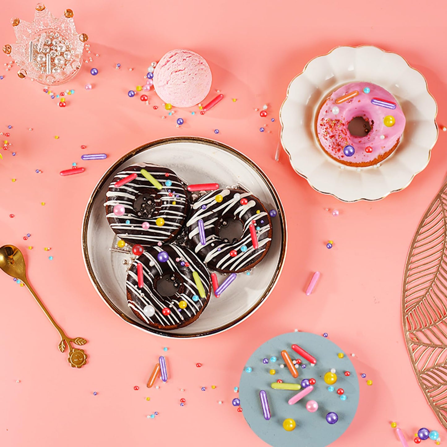 Kasvan Rainbow Mix Sugar Sprinkles - Edible Candy Pearls With 4-Claw Sprinkle Pen,118G/4.16 Oz, Gift Box Pack, Baking Cake Decorations, Ice Cream Toppings And Cookie Decorating (Rainbow)