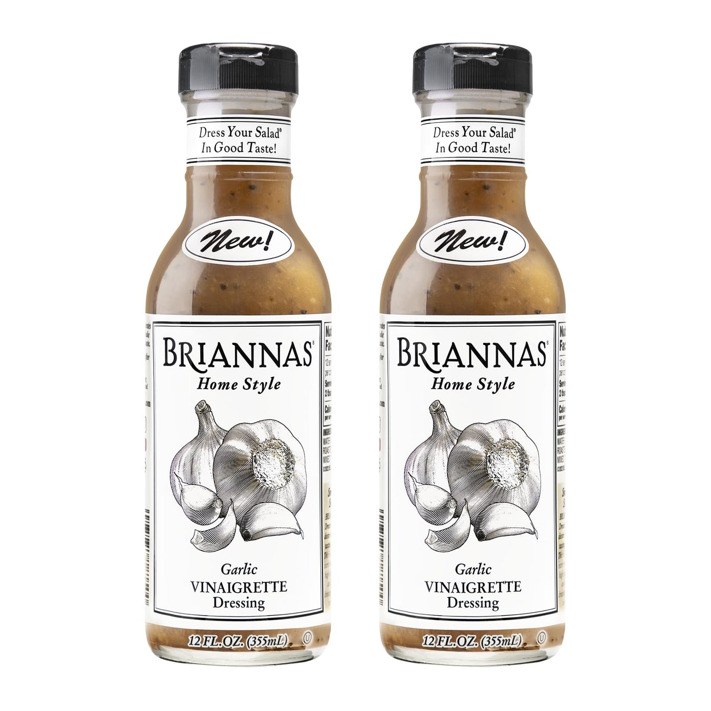 BRIANNAS Home Style Garlic Vinaigrette Dressing - Gluten Free, Vegan - 12 oz. Bottles - 2 Pack