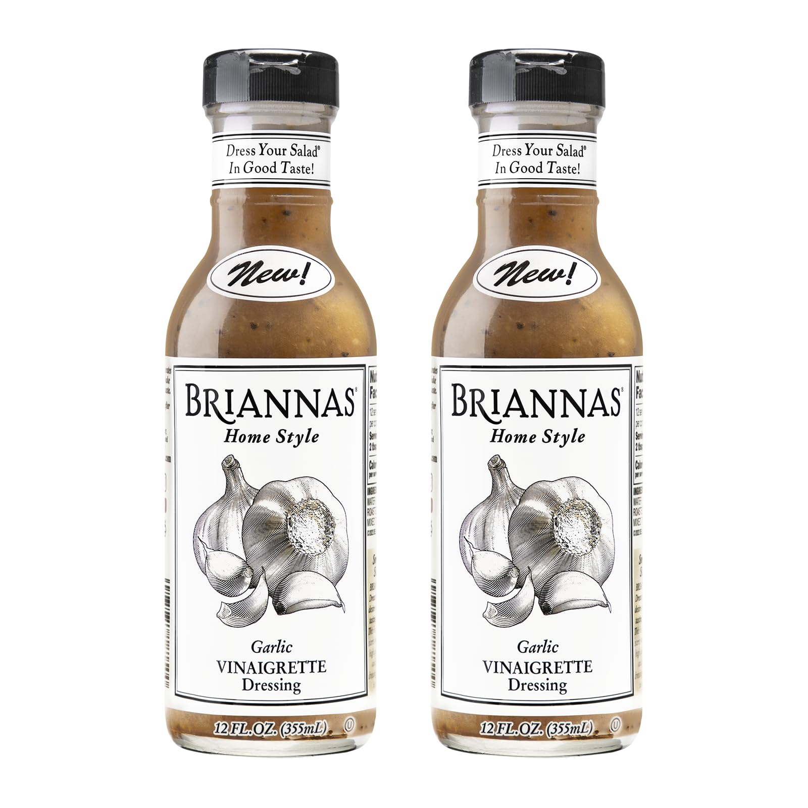 BRIANNAS Home Style Garlic Vinaigrette Dressing - Gluten Free, Vegan - 12 oz. Bottles - 2 Pack