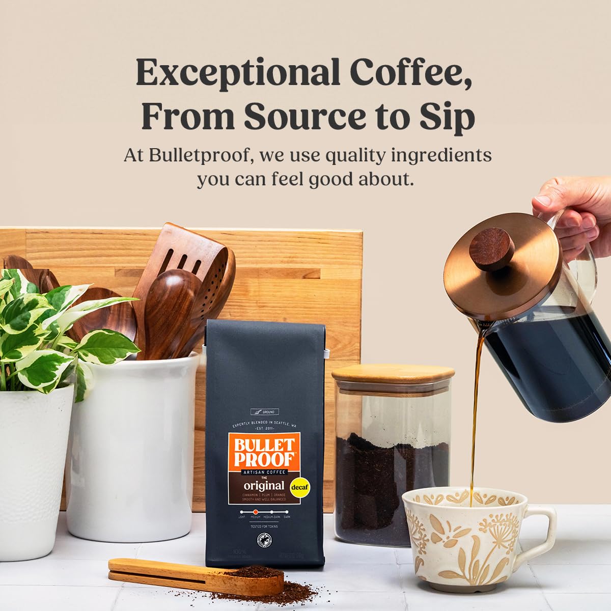 project pieceproof Original Medium Roast Ground Decaf Coffee, Pack of 3, 12 Ounces, Clean Coffee Tested for Toxins