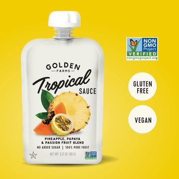 Golden Farms Tropical Pouches, Low Ingredient Healthy Snacks (Pack Of 12), 100% Pure Fruit, No Added Sugar, Vegan, Gluten-Free,