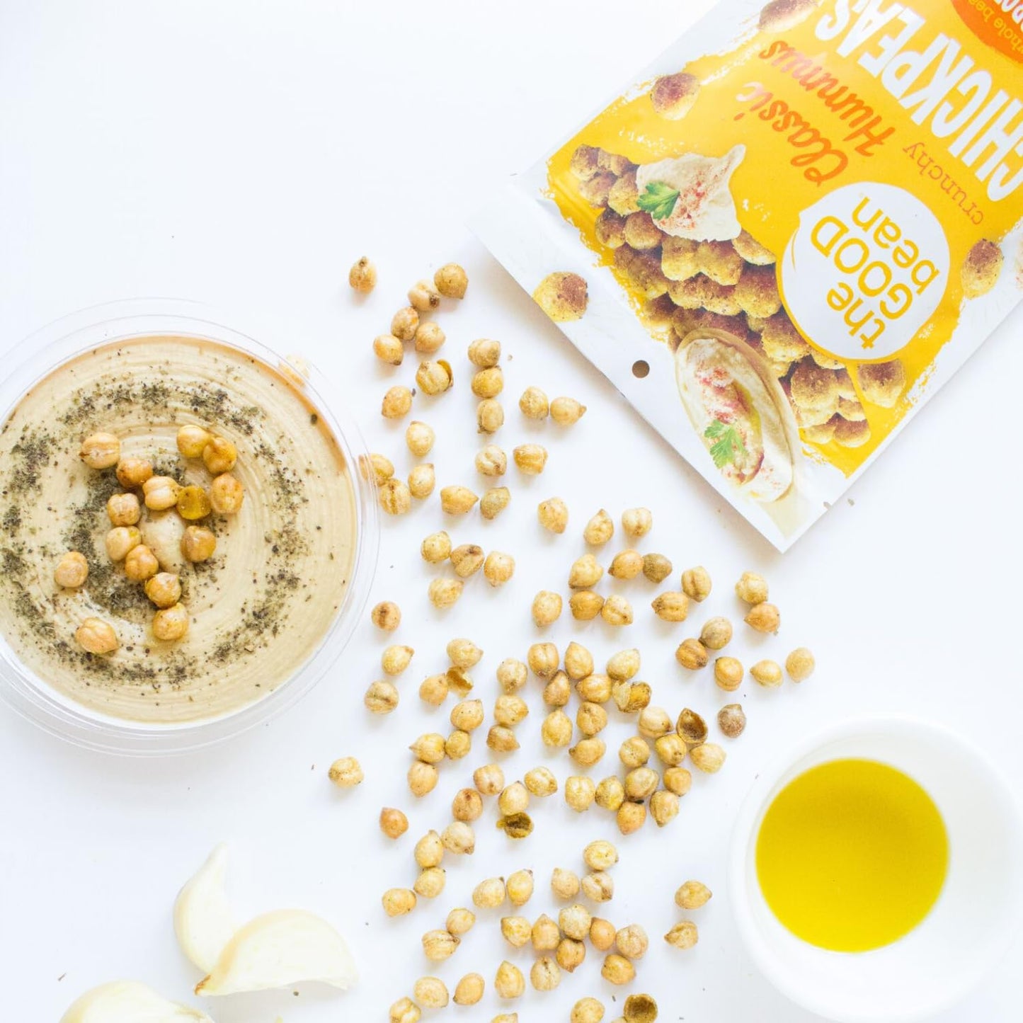 The Good Bean Crunchy Chickpeas - Classic Hummus - (6 Pack) 6 Oz Resealable Bag - Roasted Chickpea Beans - Vegan Snack With Good