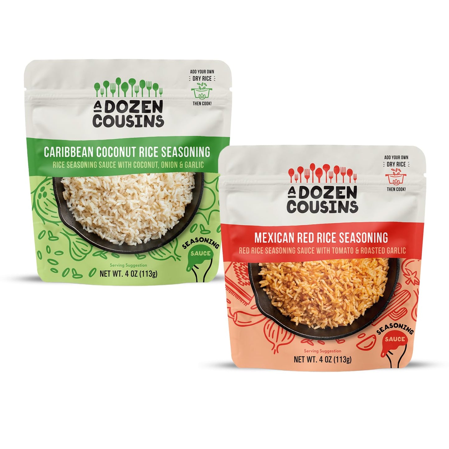 A Dozen Cousins Rice Seasoning Sauce Packets Variety Pack - 6 Count, 4 Ounce, Caribbean Coconut & Mexican Red Rice