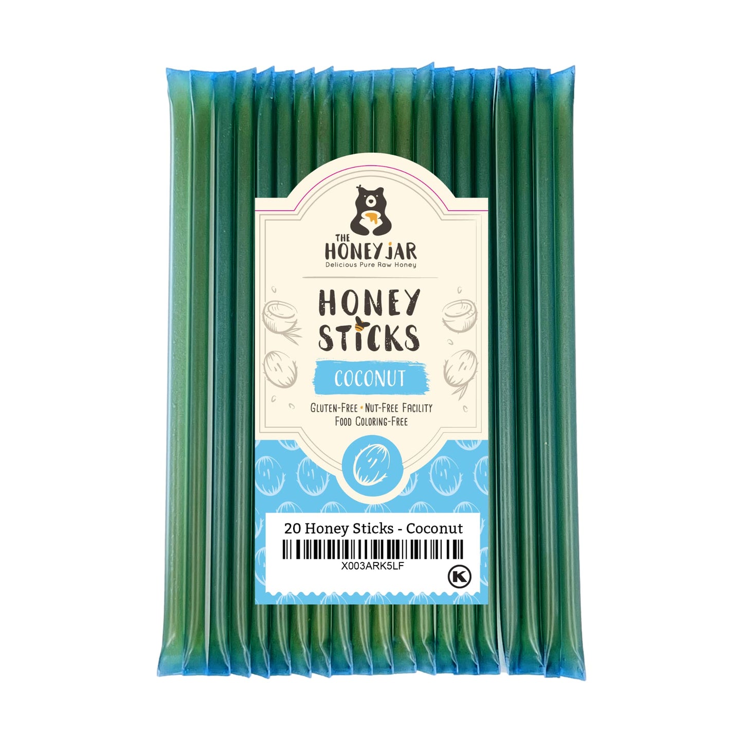 The Honey Jar coconut Flavored Raw Honey Sticks - Pure Honey Straws For Tea coffee or a Healthy snack - One Teaspoon of Flavored
