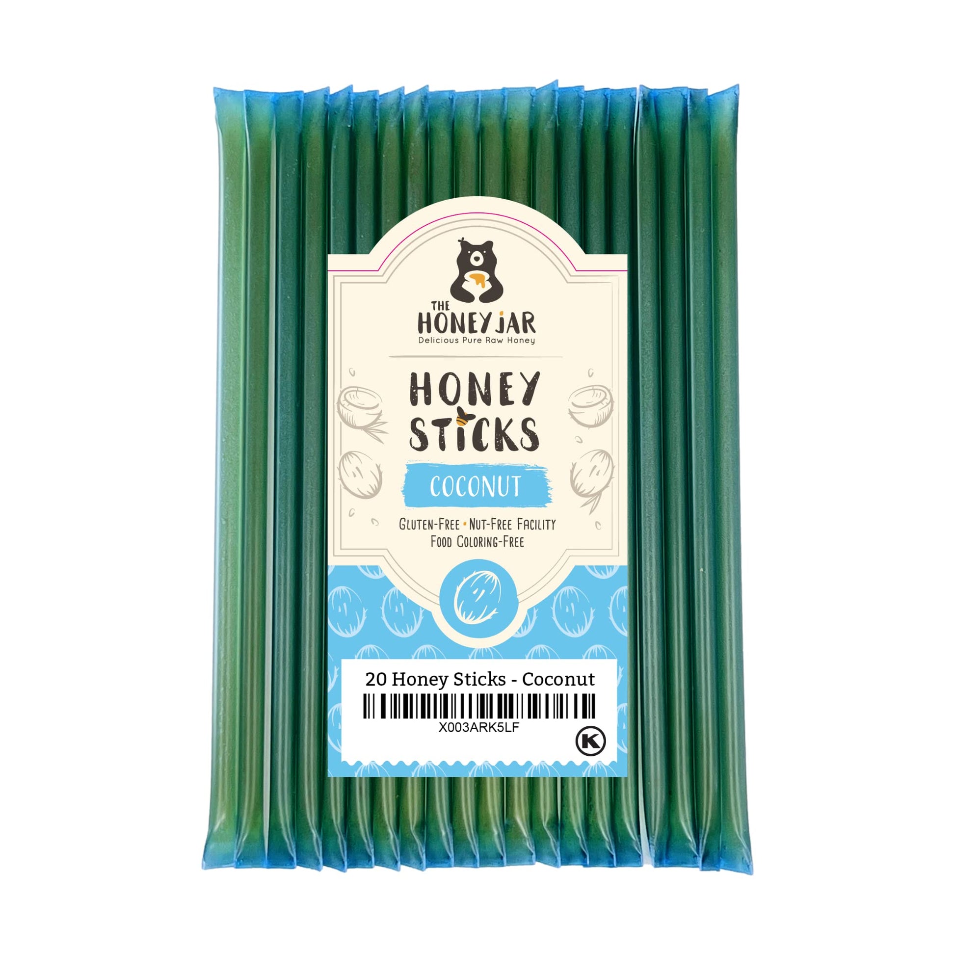 The Honey Jar coconut Flavored Raw Honey Sticks - Pure Honey Straws For Tea coffee or a Healthy snack - One Teaspoon of Flavored